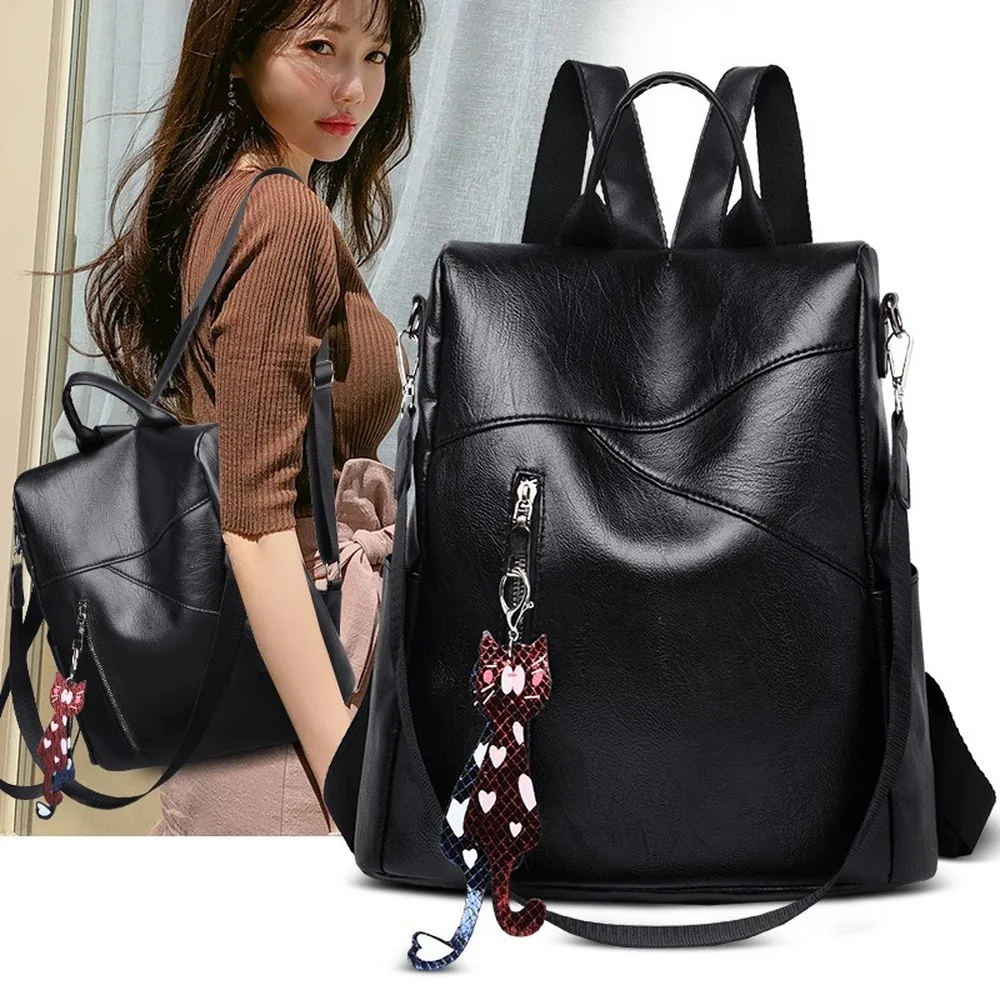 

Fashion Lady Bags Korean Version Cat Anti Theft Trend PU Solid Cute Color Backpack Anti-theft Casual Backpack 2020 The New