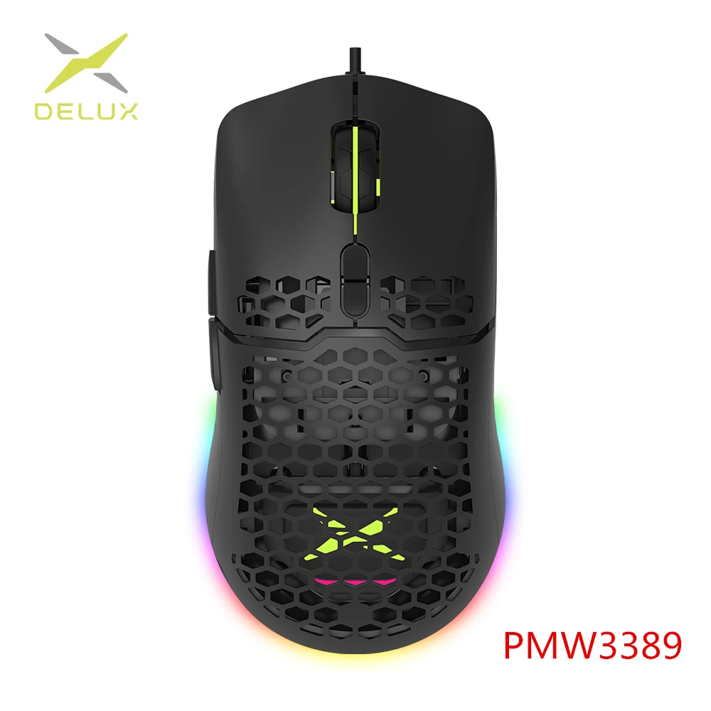 

Delux M700 PMW3389 RGB Gaming Mouse 67g Lightweight Honeycomb Shell Ergonomic Mice with Soft rope Cable For Computer Gamer