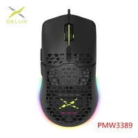 delux m700 pmw3389 rgb gaming mouse 67g lightweight honeycomb shell ergonomic mice with soft rope cable for computer gamer