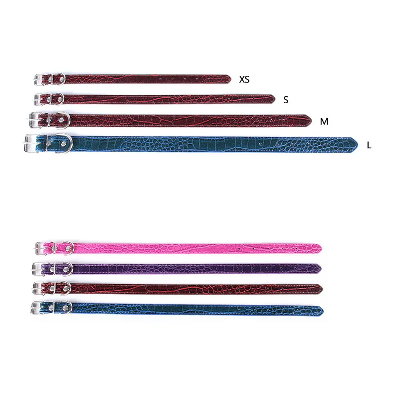 Однотонный собачий ошейник с крокодиловым узором регулируемый