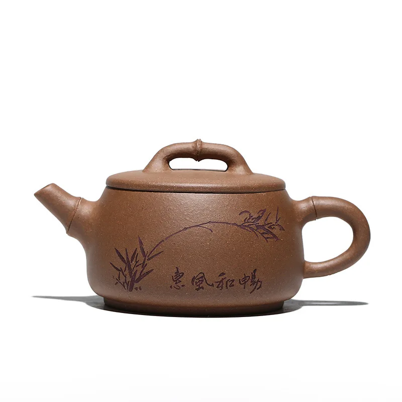 

Yixing purple clay teapot with wide mouth and stone ladle pot raw ore section