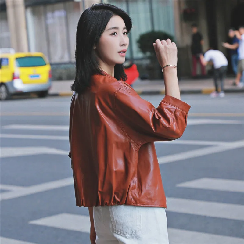 Verkauf Schaffell 100% Echte Echtem Leder Weibliche Jacke Frühling Herbst Mantel Frauen Kleidung Koreanische Vintage Kurze Fit Schwarz Tops 1849