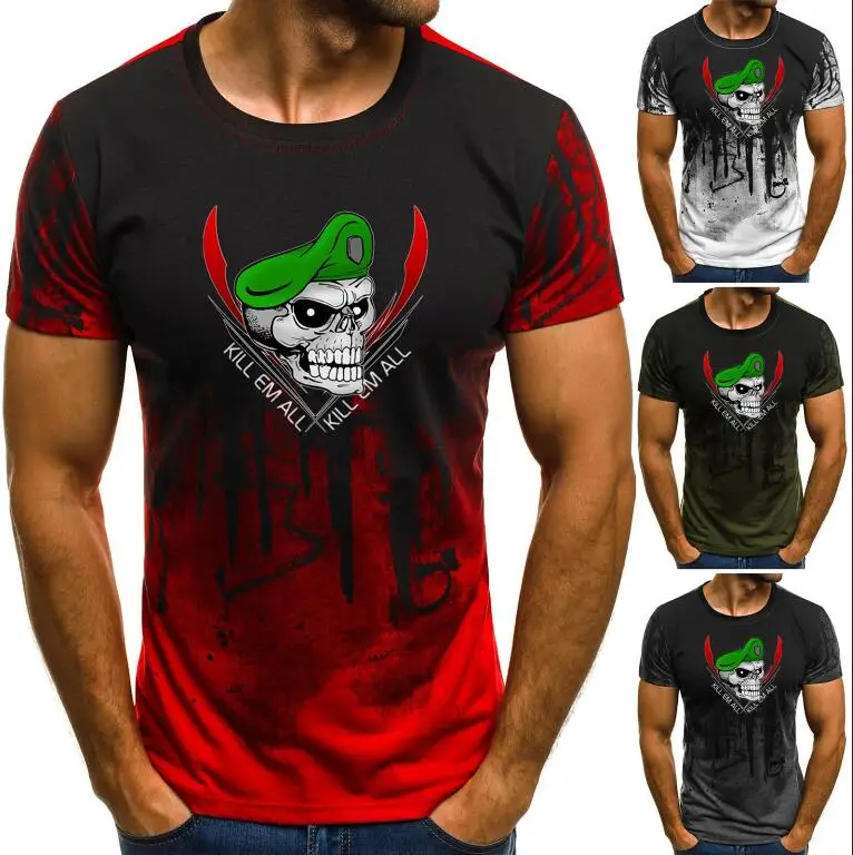 Американский спецназ зеленый берет skul Футболка с принтом для мужчин градиентный