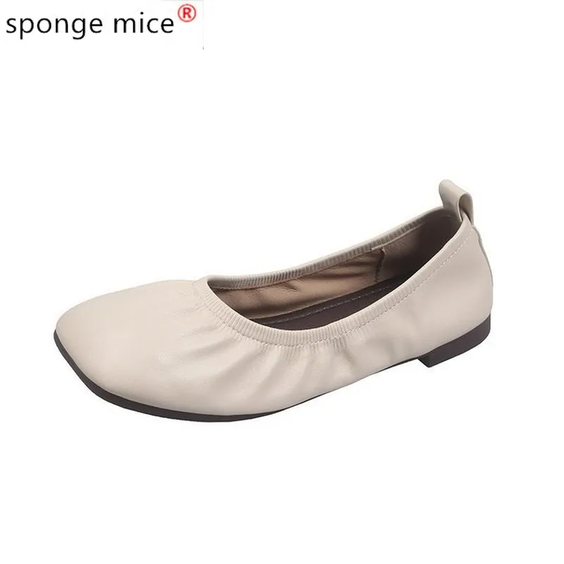 

2020 New Genuine Leather Flat Shoes Woman Hand-sewn Leather Loafers Cowhide Flexible Spring Casual Shoes Women Flats Women Shoes