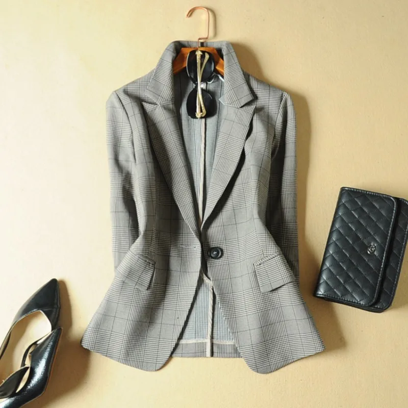 Fashion Office Ladies Plaid Suit Slim Fit Spring New 2pcs Blazer Pants Suits Vintage Business Work Outfits Set Ensemble Femme | Женская