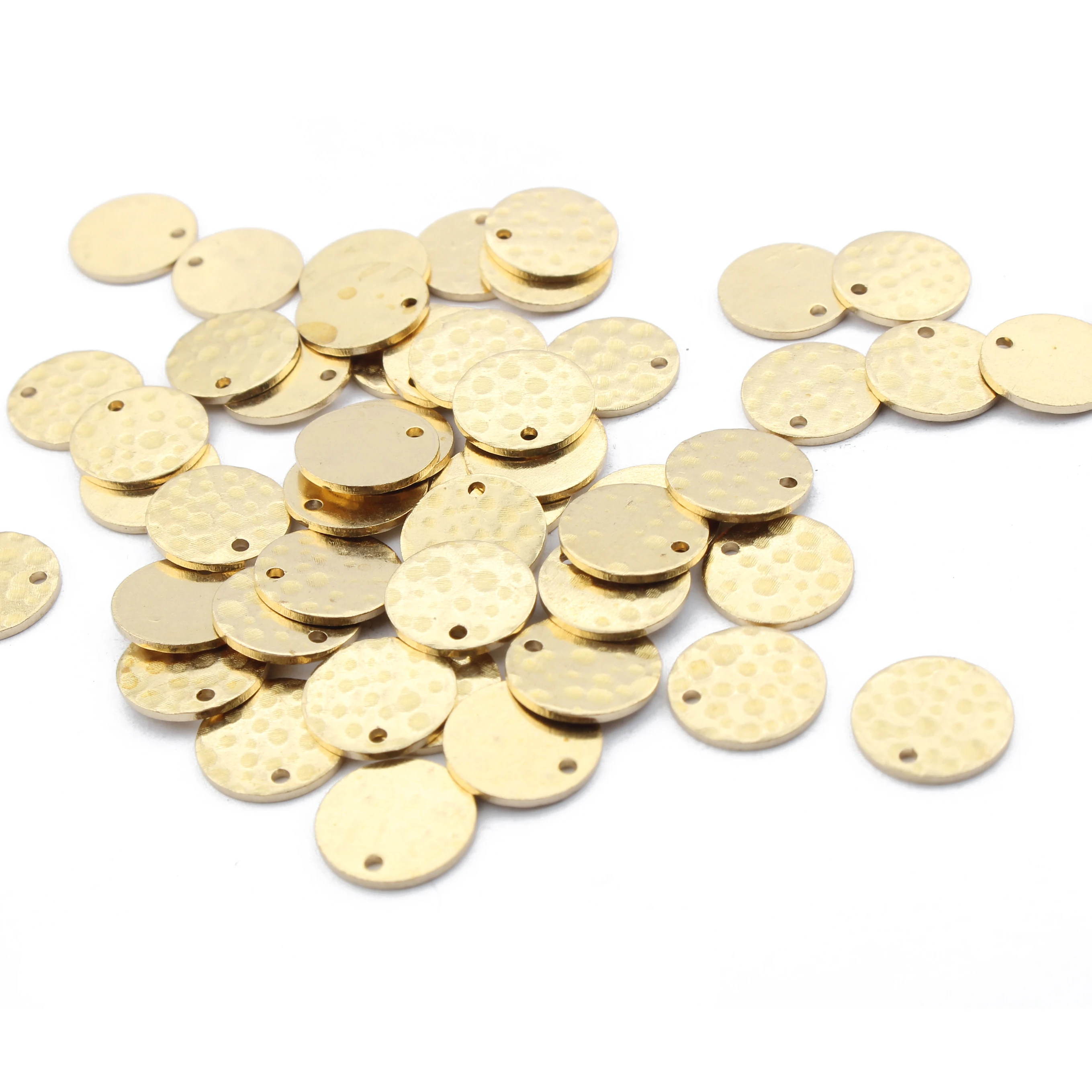 

50pcs Raw Brass 10mm Hammered Round Stamping Charms Pendant For DIY Earrings Bracelets Jewelry Findings Making