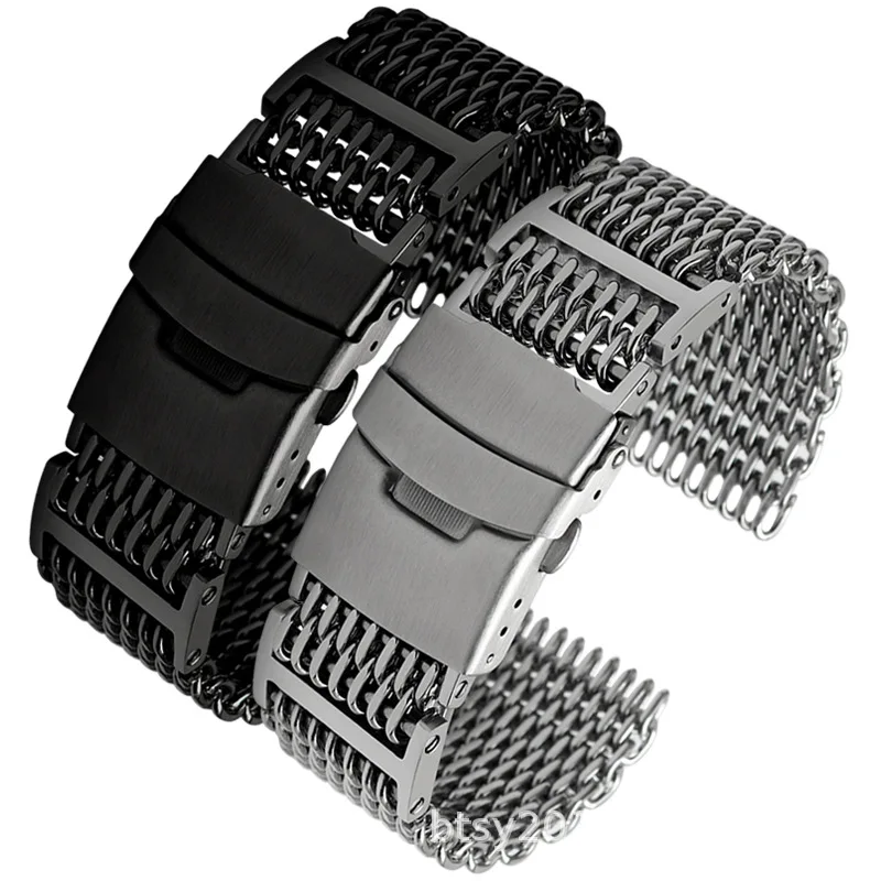 20mm 22mm 24mm Cool Shark Stainless Steel Metal Mesh Milan Watch Strap Band Fit For SKX 5 Series Water Ghost Tuna Abalone Watch