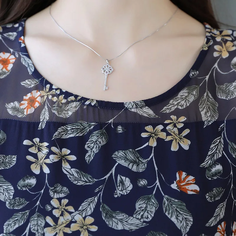 Floral silk dress women's middle length new summer mid sleeve slim dress
