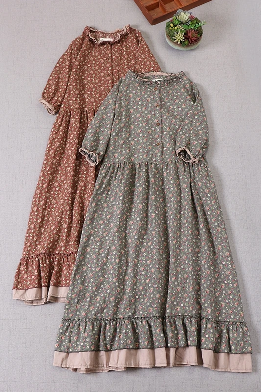 

Summer Dress 2021 fashion women clothing sweet Ruffled Floral Dress Short Sleeve Casual Loose Cotton Linen Dress