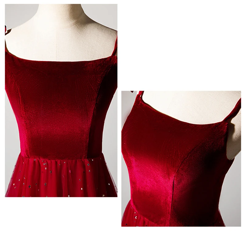 Wine Red Evening Dress 2021 A Line Spaghetti Strap Tulle Long Prom Party Women Gown Vestido Largo Fiesta Noche Elegante | Свадьбы и