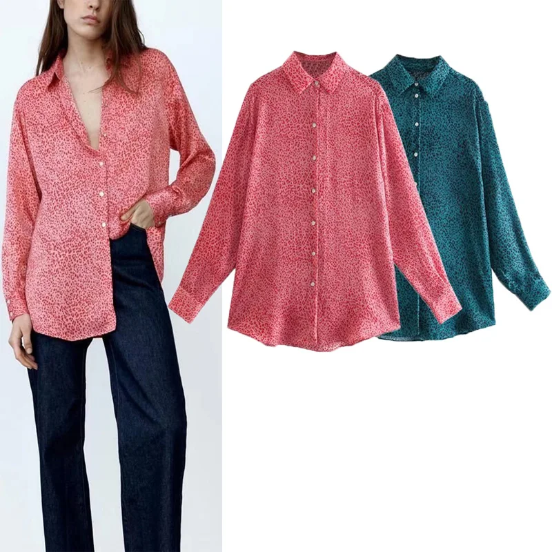 

Za Autumn Winter Print Woman's Blouse Shirt Lapel Long Sleeve Casual Shirt Chic Single Row Buttons Shirt Vintage 2 Color Shirt