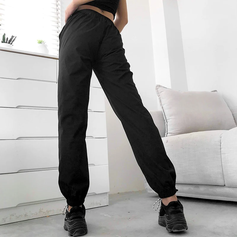 Женские брюки-карандаш с высокой талией и принтом дракона черные уличные