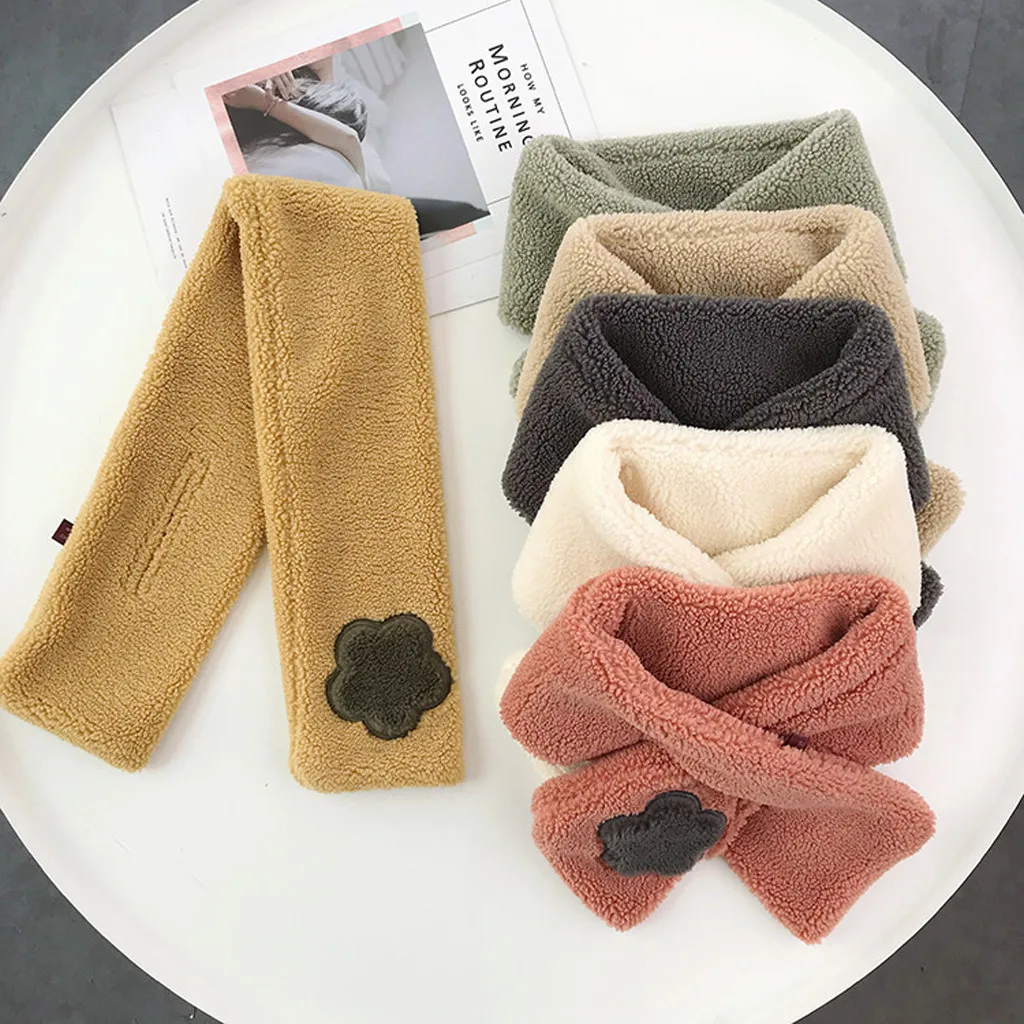 Зимний женский милый теплый шарф с цветочной вышивкой для девочек однотонный