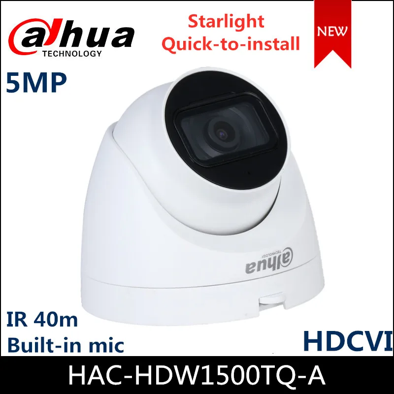 

Dahua 5MP Starlight HDCVI Camera HAC-HDW1500TQ-A Quick-to-install IR Eyeball Camera Built-in mic IR 40m Analog Camera