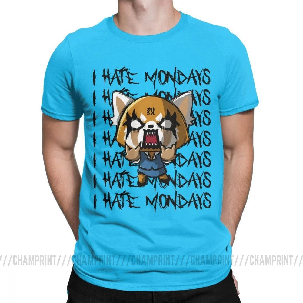 Мужские футболки Aggretsuko aggression Retsuko I Hate Monday, хлопковая одежда, Забавные футболки с коротким рукавом и круглым вырезом, футболки с принтом - Цвет: Королевский синий