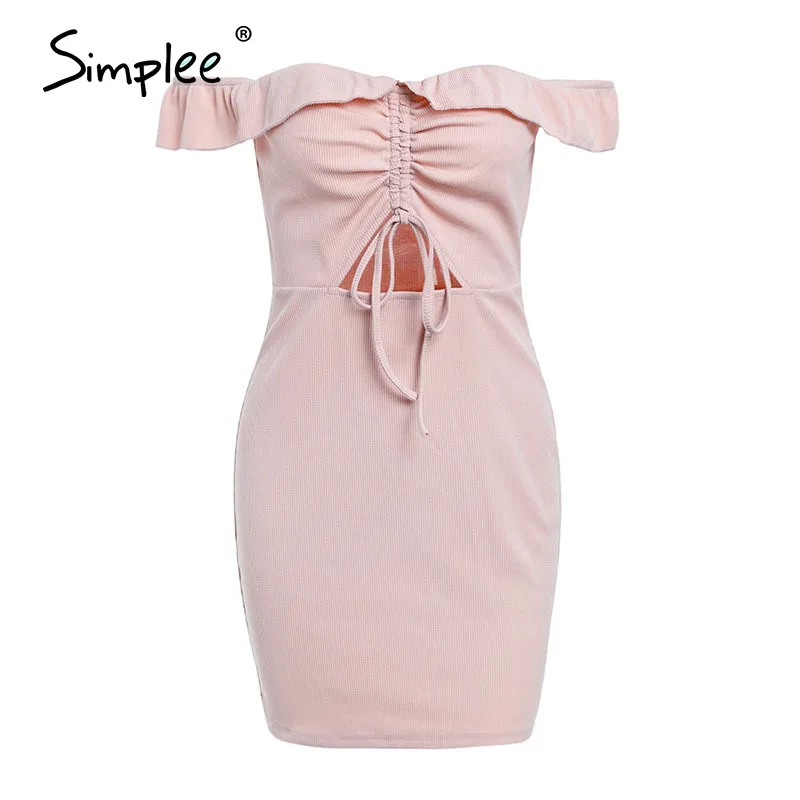 Женское осенне зимнее короткое платье Simplee облегающее с открытыми плечами и