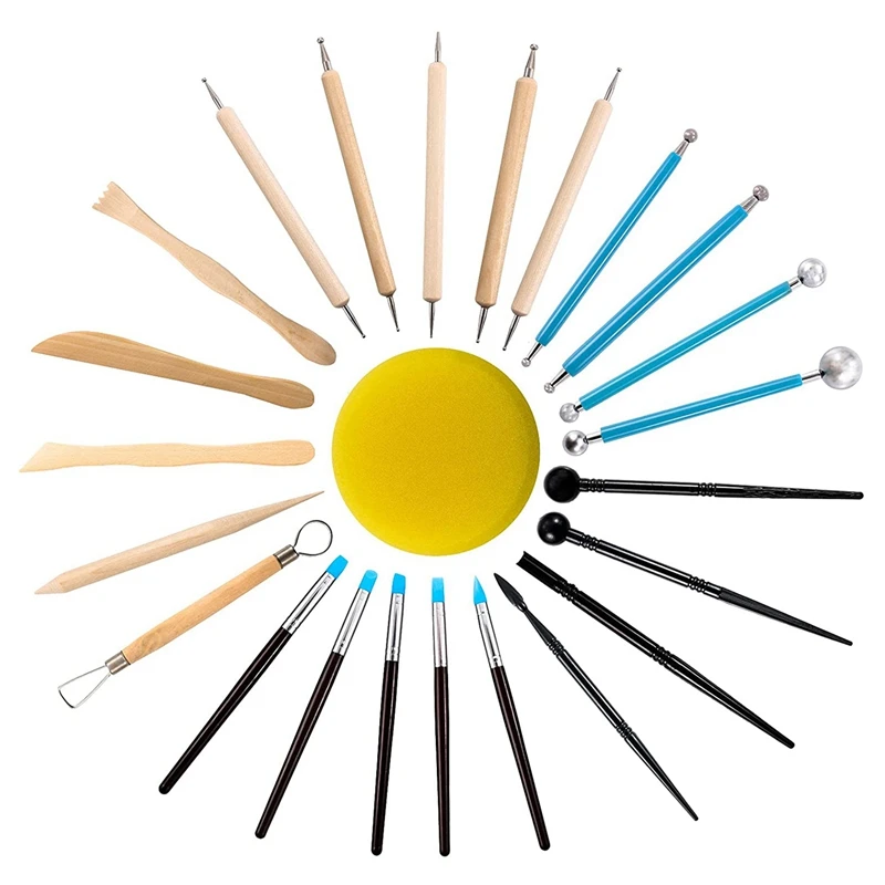 

24 PCS Pottery Carving Tool, Wooden Handle Tool, Suitable For Rock Painting, Pottery Clay Model, Embossed Nail Art DIY