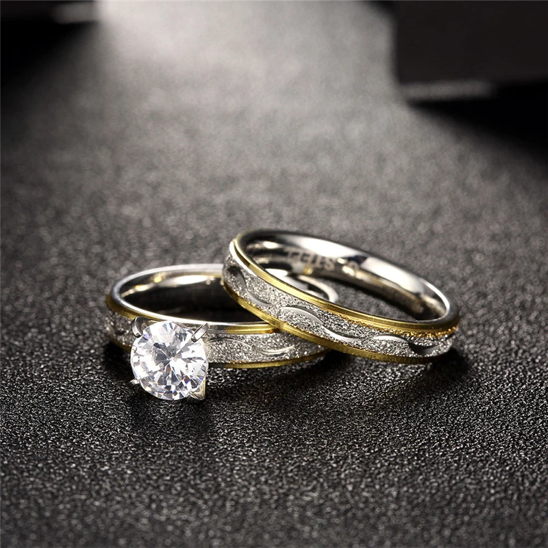 

2021 Fashion Couple Rings Woman Zirconia Rings Set Man Wedding Engagement Ring Lover Gifts Alloy Accessories
