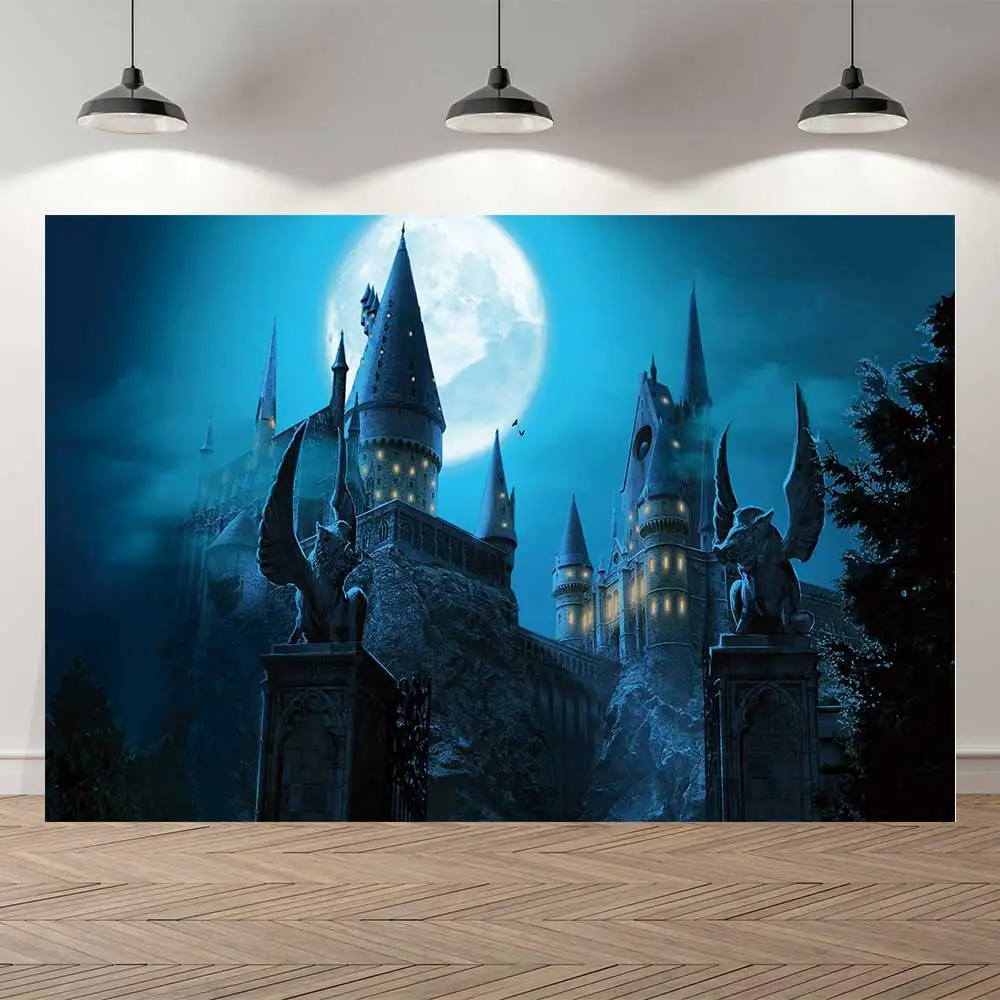 

Thin Vinyl Cartoon Castle Gate Moon Children Baby Magic Banner Photography Background Professional Indoor Studio Photo Backdrop