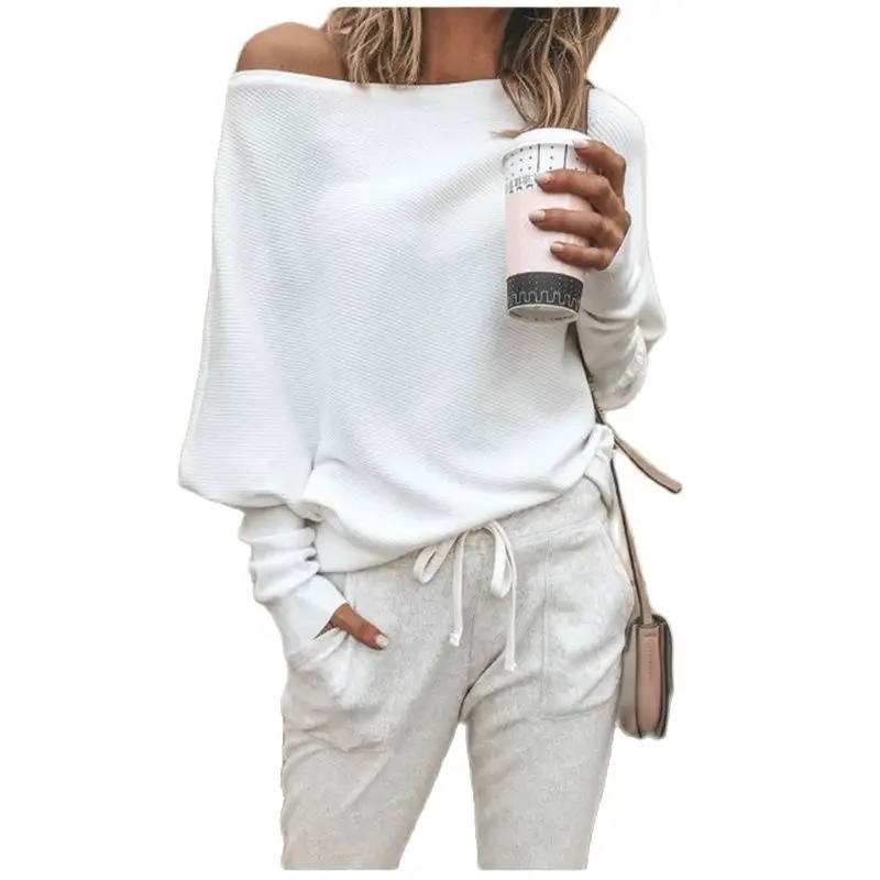 

Сексуальный свитер с вырезом-лодочкой для женщин осень-зима Свободный Повседневный пуловер Свитера с рукавами «летучая мышь» негабаритных...