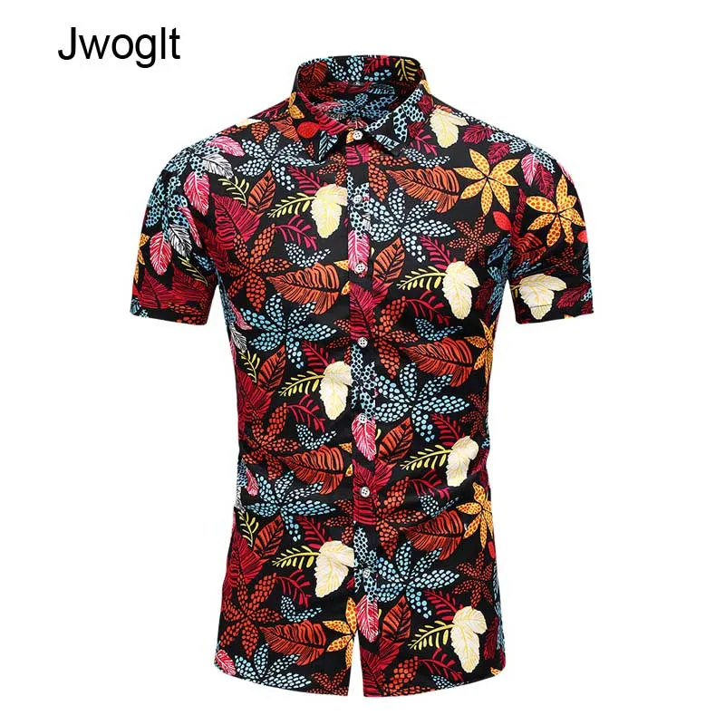 Мужская тропическая гавайская рубашка повседневная черная/белая на пуговицах с