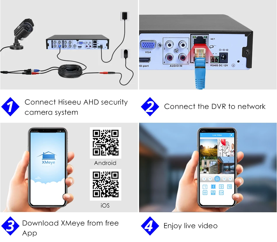 Hiseeu CCTV камера системы безопасности комплект 8CH 5MP AHD DVR 4 шт. наружный всепогодный видеонаблюдение 3,6 мм объектив