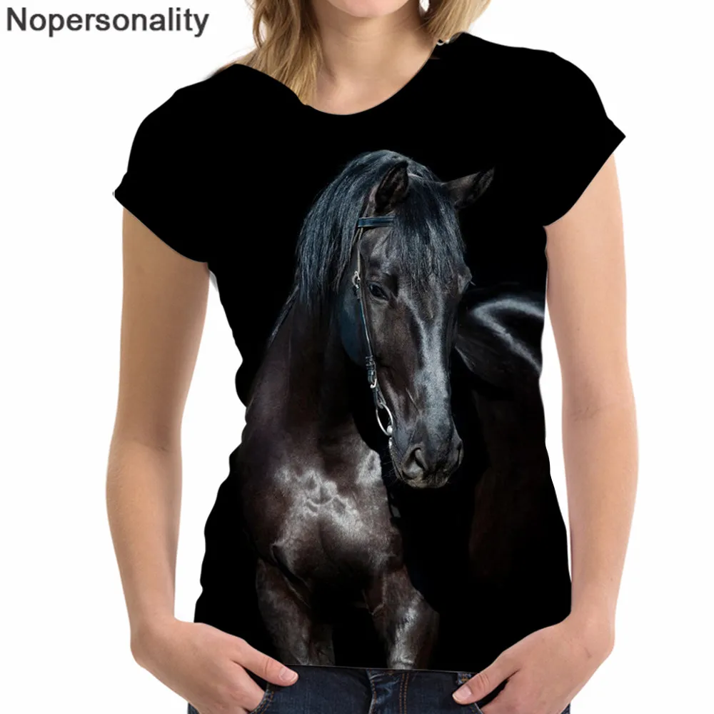 

Nopersonality Crazy Horse 3d Printing Women T Shirts Novelty Short Sleeve Top Tees for Teen Feamle Slim O Neck Ladies T-shirts