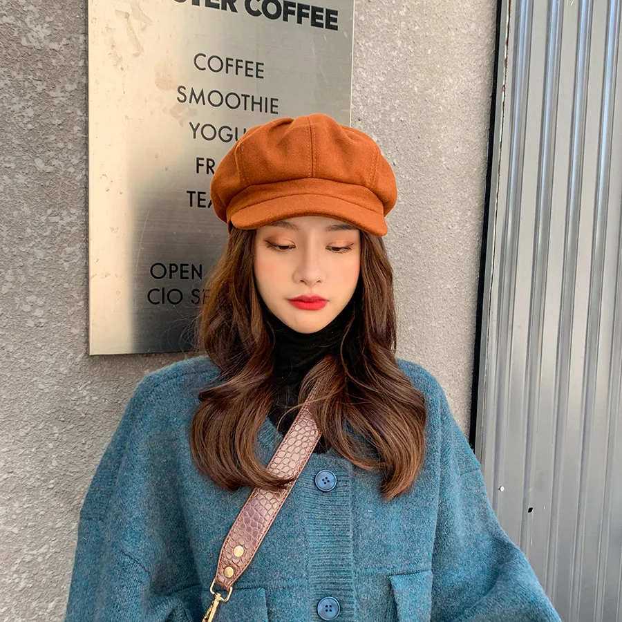 

Fashion Women Cotton Blend Berets Winter Autumn Octagonal Caps Stylish Artist Painter Newsboy Hat Black Blue Beret Hat for Women