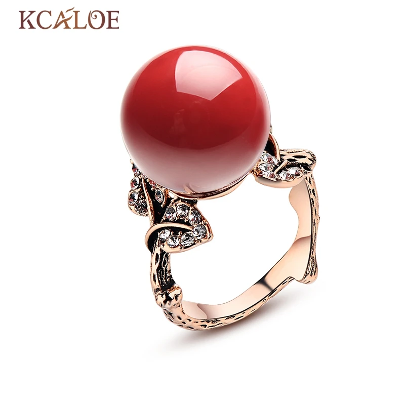 KCALOE кольца с натуральным камнем красный коралл розовое золото цвет Bijoux Femme Винтаж резной кристалл обручальное кольцо из Стразы ювелирные изделия Anel