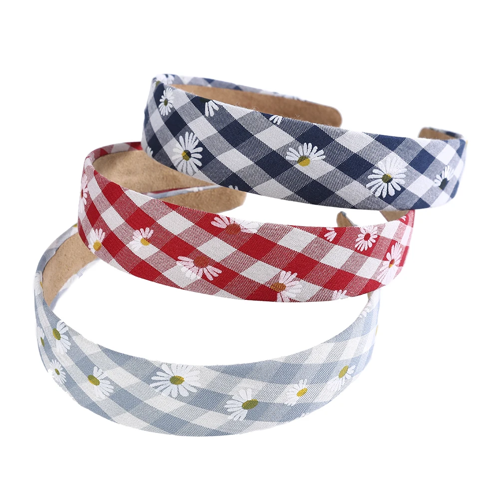 Женский винтажный ободок AWAYTR широкий в клетку с ромашками 3 см аксессуар для