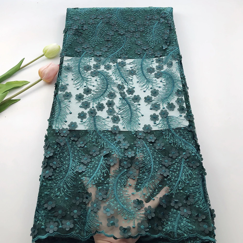 Модная фиолетовая африканская 3D кружевная ткань высокого качества Цветочная