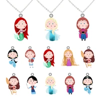 disney accessories hand drawn cute princess pendants necklace epoxy resin long chain necklace girls women creative jewelry fwn85