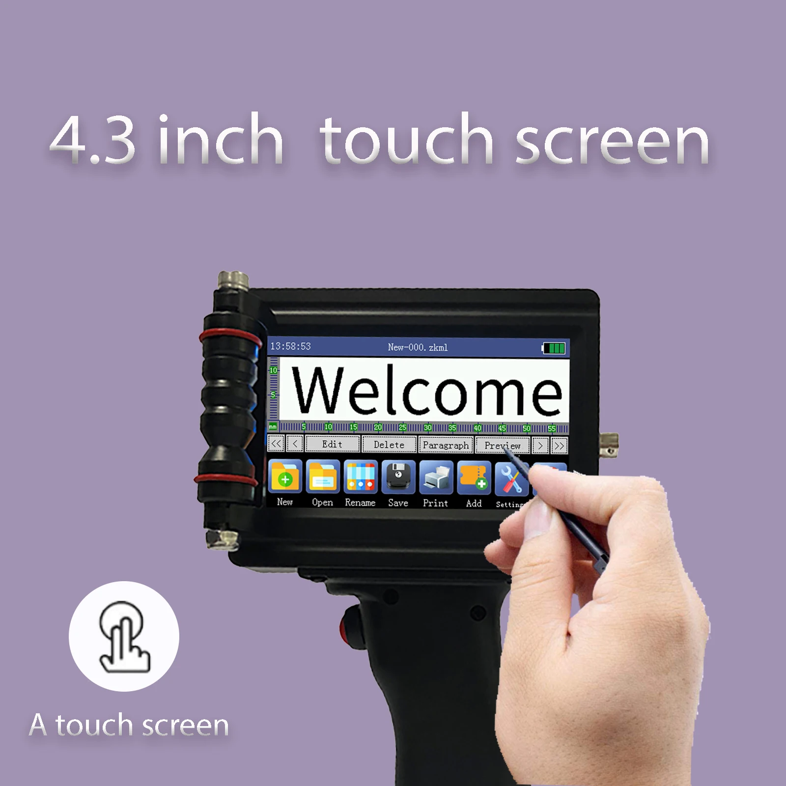 Портативный принтер ZK1681 Touch Inkjet 2-12 мм с высотой шрифтов для логотипа/даты