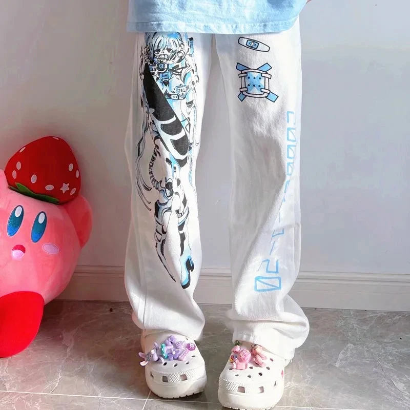 

Wide leg woman pants women printed Harajuku cyberpunk y2k straight-leg size apparel punk clothes trousers high waist Pantsuits
