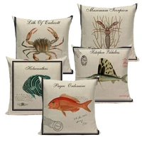 marine creature cushion cover ocean style linen cotton throw pillows fish shrimp square home sofa car decorative pillowcase