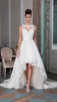 boat neck high low wedding dresses lace front short wedding dress 2016 bridal gown plus size vestido de novia