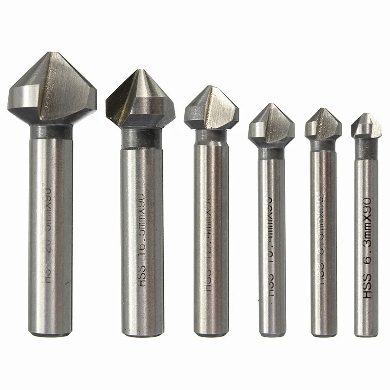 

6 Pieces Metal Countersink Drill Bit 3 Flute HSS CO Hard Three Edge Chamfer Chamfering End Mill Cutter Round Shank tools