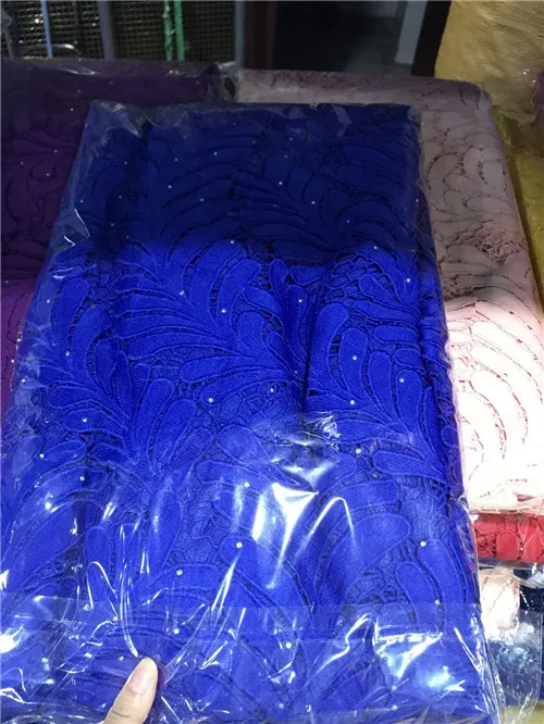 royal blue Шнур кружево для нигерийских вечерние детские розовые кружевная ткань гипюр кружевная ткань с камнями tissu dentelle африканская ткань для платья 5yard - Цвет: royal blue