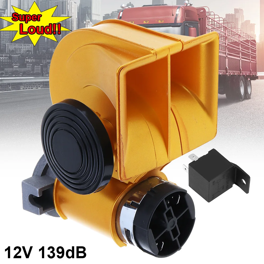 

Universal 12V 139dB Car Snail Dual Air Horn Dual Tone Electric Siren Loud Speaker for Car Motorcycle Yacht Boat SUV Vehicle