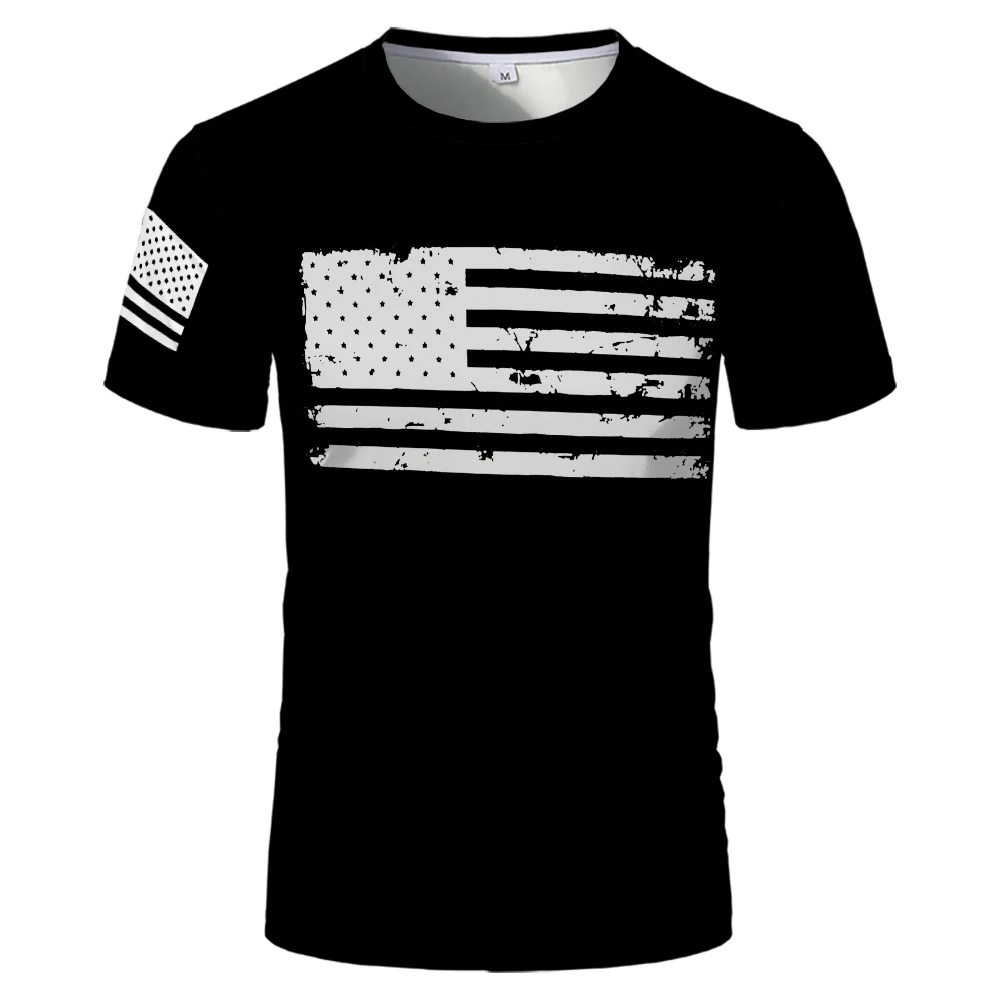 

2021 summer new short sleeve T-shirt men's casual flag pattern printed men's clothing loose large size top men's sports T-shirt
