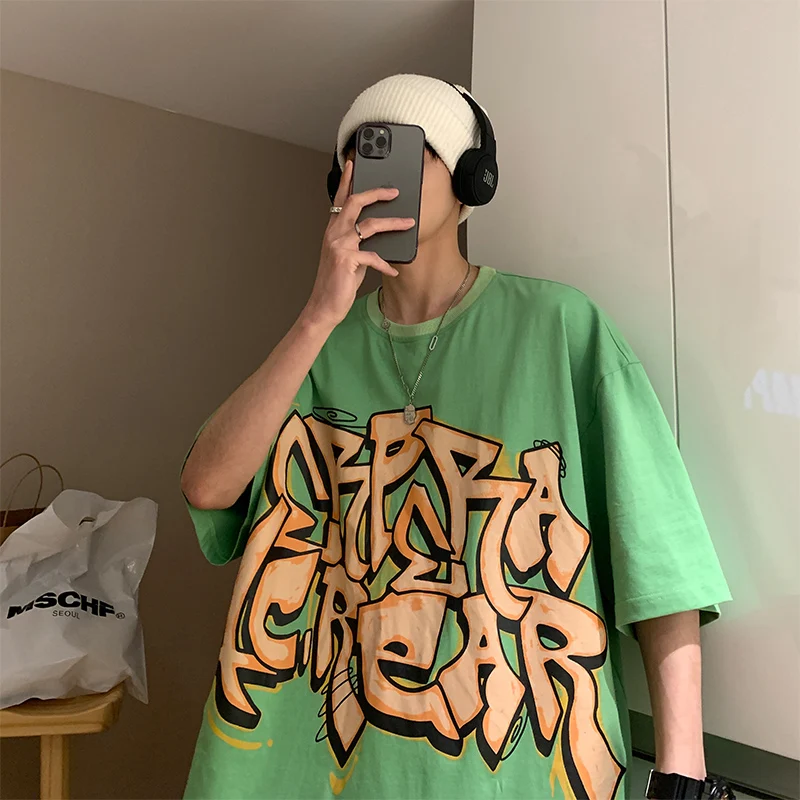 Футболка мужская с круглым вырезом тонкая летняя повседневная рубашка надписью