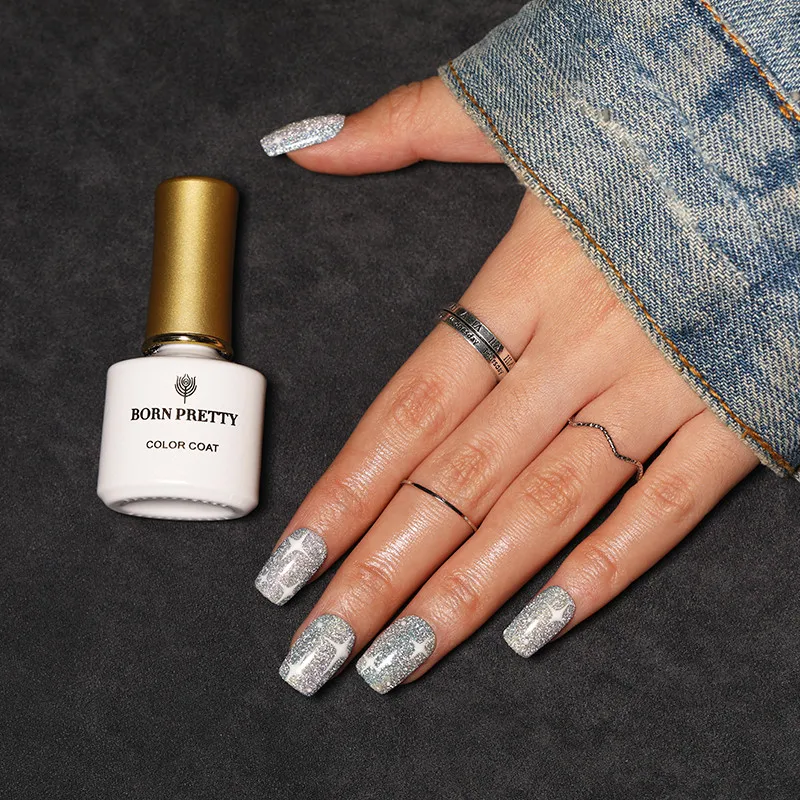 

BORN PRETTY 1 Bottle 6ml Reflective Glitter Gel Nail Polish Silver Shining Auroras Holographics Effect Soak Off UV Gel Varnish
