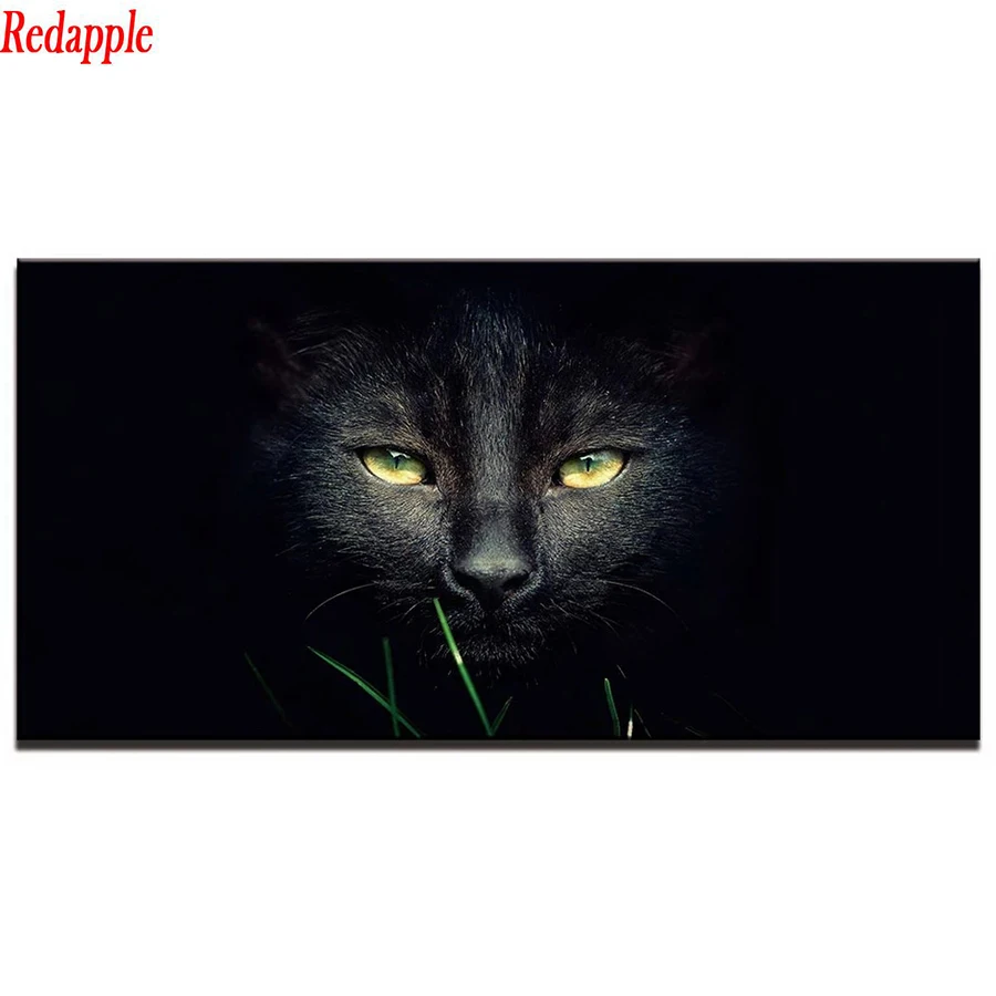 

5d photo Round Diamond Painting Modern animal art, black cat Full Drill Square Mosaic Home Decor Handmade Embroidery Gift