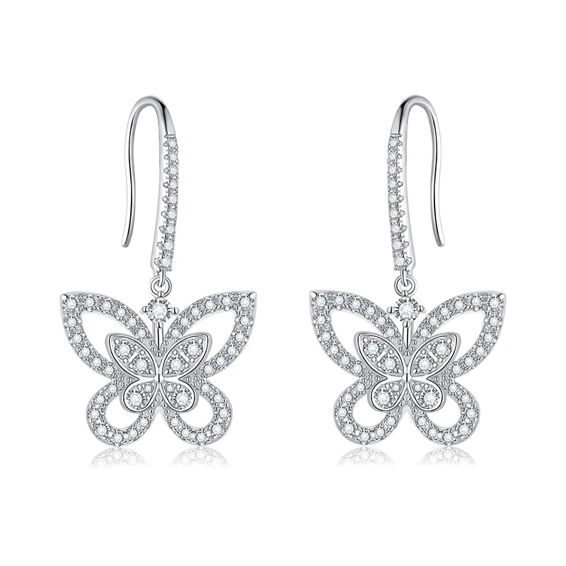 Romantic 925 Sterling Silver Plated Gold Moissanite Stud Earrings Butterfly Shape Diamond Brand Gift For Girl