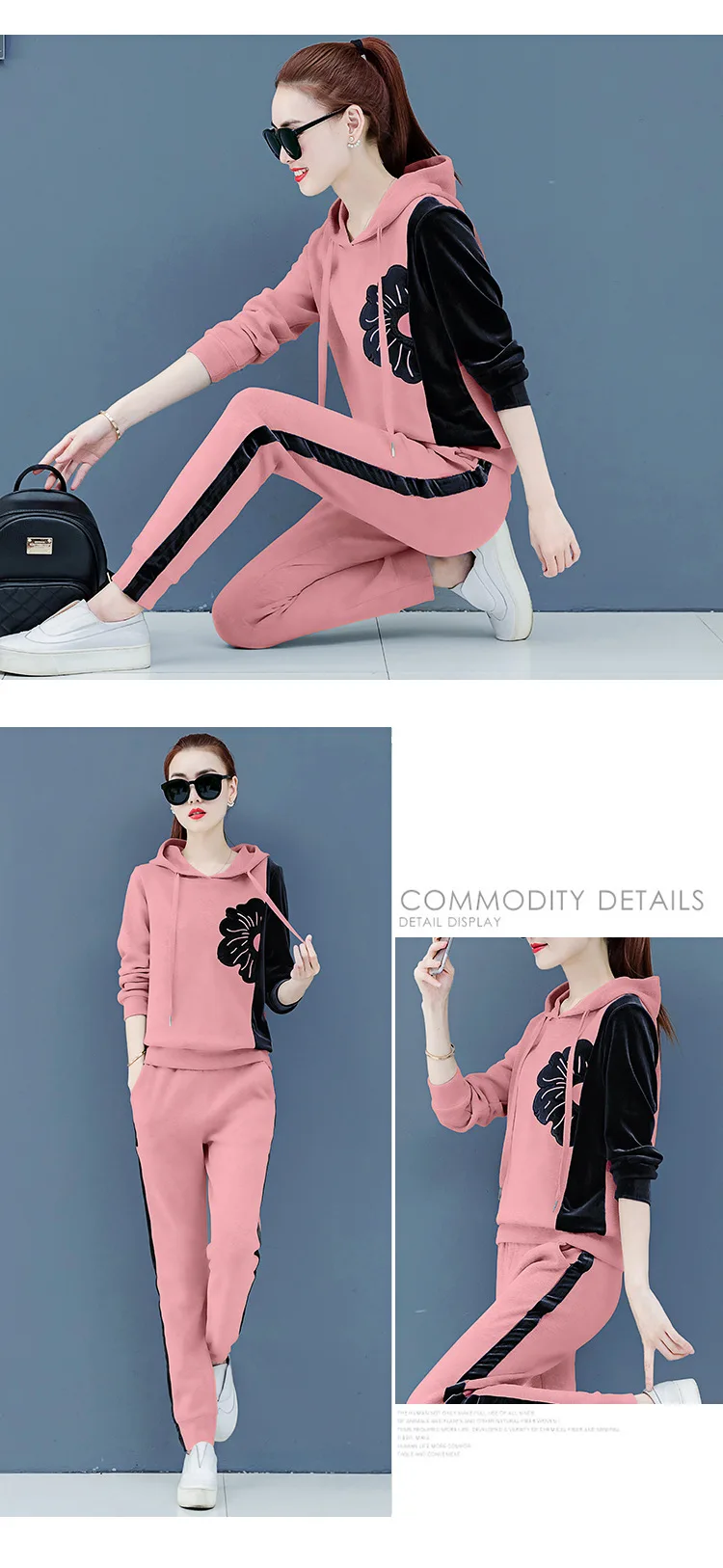 Womens Velour Tracksuit Set Casual Zipper Long Sleeve 2 Pieces Outfits Hoodie Sweatshirt& Sweatpants Size with Pocket M-3XL