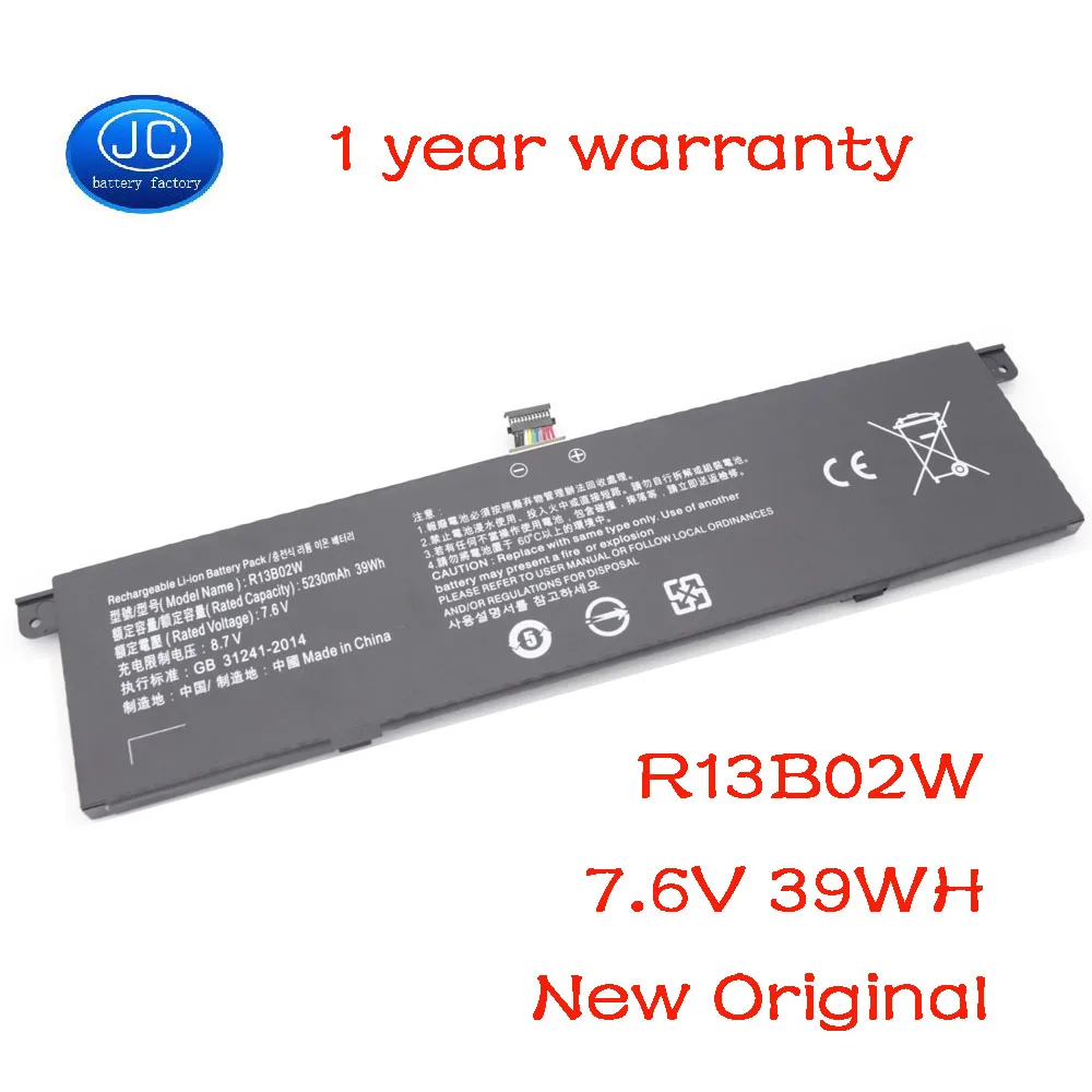 JC Новый оригинальный 7 6 V 5230mAh R13B01W R13B02W Аккумулятор для ноутбука Xiaomi Mi Air 13 3