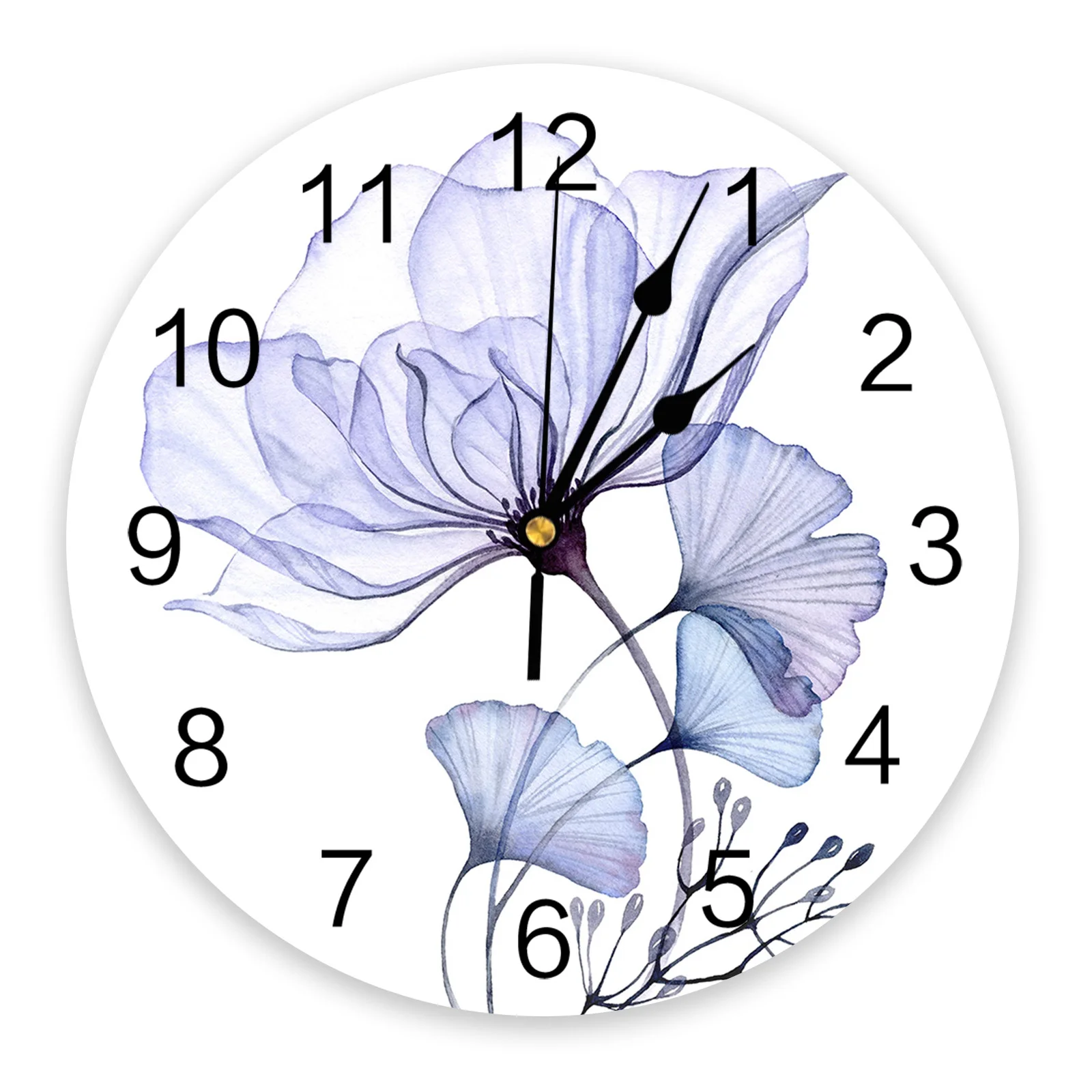 

Цифровые настенные часы с акварельными цветами, прозрачные синие Современные художественные украшения для гостиной, дома
