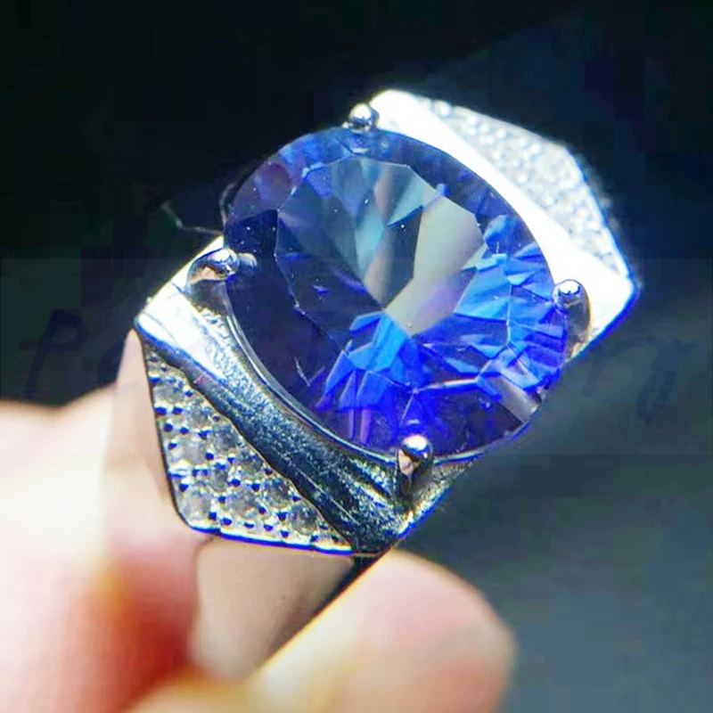 Мужское кольцо с натуральным голубым топазом 9 х11 мм 4 5 карата | Украшения и