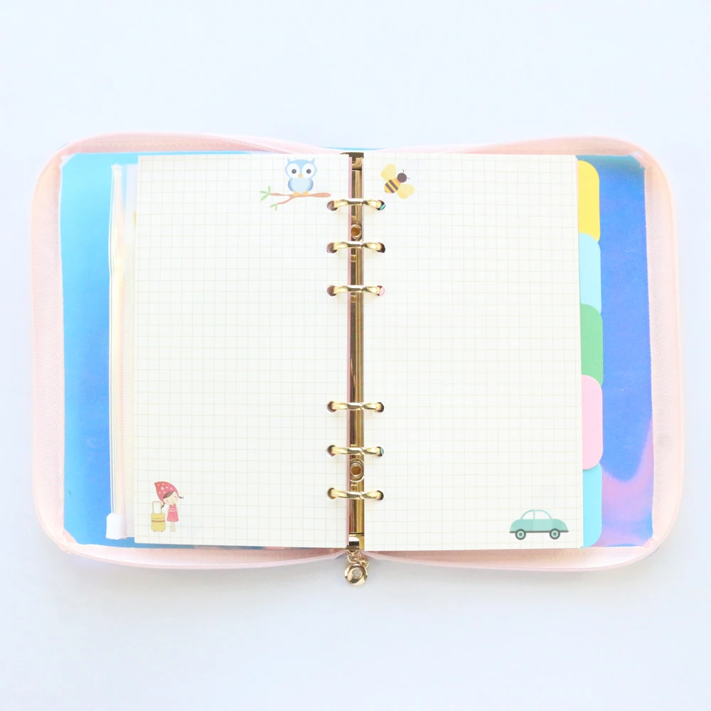 Domikee cute laser transparent PVC zipper refillable binder spiral notebooks kawaii office school unicorn notebook stationery A6 |