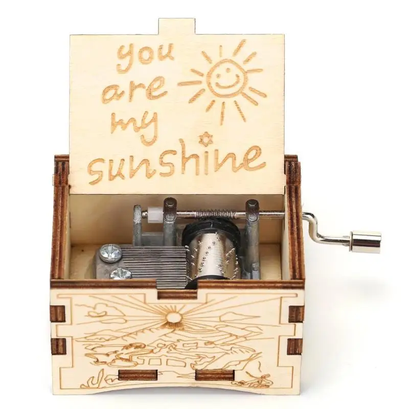 You Are My Sunshine Music Box Creative Engraving Pattern Wooden Hand Cranked Crafts for Birthday Retro Living Room Decoration | Дом и сад